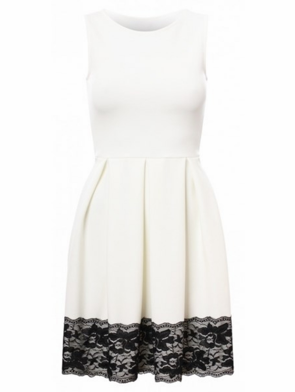 Suzy Shier Sleeveless Fit & Flare White Dress with Lace Border